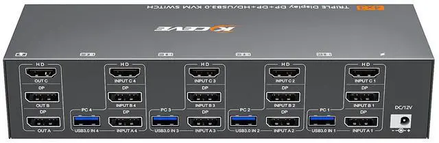 Main image of KVM Switch 3 Monitors 4 Computers 8K@60Hz/4K@144Hz,3 Monitor KVM Switch for 4 Computers Share 3 Screens and 4 USB 3.0 Ports,Wired Remote and 4 USB Cables Included