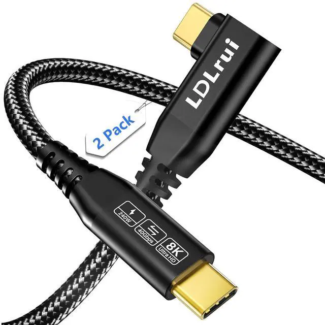 Main image of Right Angle USB C Monitor Video Display Cable 6FT 2Pack, 8K/4K@60Hz 40Gbps 240W Braided Gold-Plated, Thunderbolt 4/3 Cable Compatible, for MacBook, iPhone 17, Laptop, Portable Monitor, Docking Station