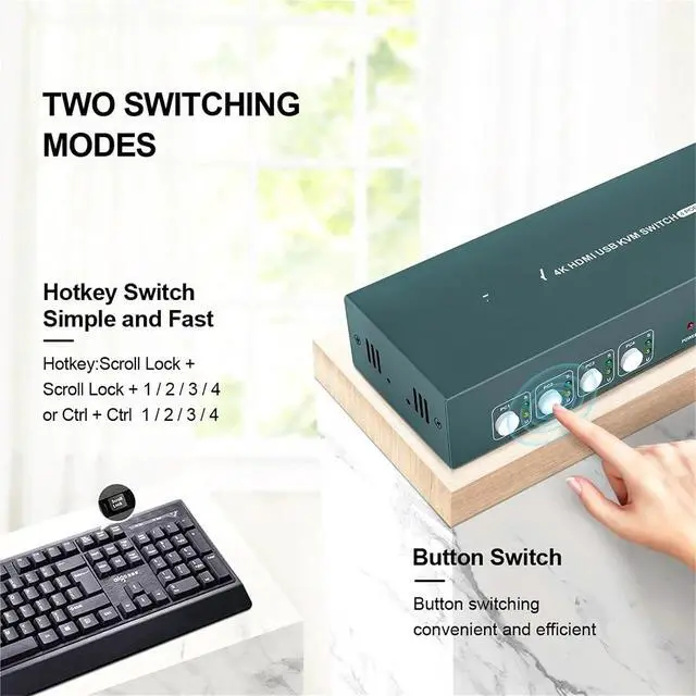 Alt view image 2 of 6 - KVM Switch HDMI 4 in 2 Out Support Resolution 4K@30Hz Four USB2.0 Keyboard and Mouse Printer Switch for PC Laptop(4K-8in-1out-KVM-HDM)