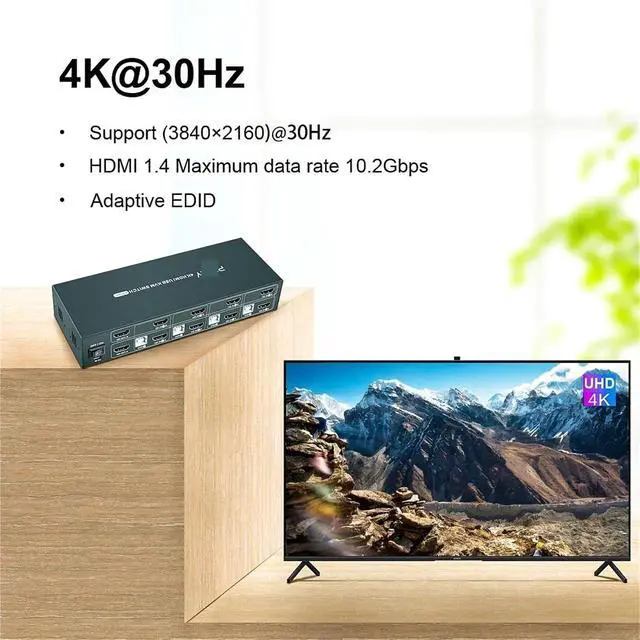 Alt view image 3 of 6 - KVM Switch HDMI 4 in 2 Out Support Resolution 4K@30Hz Four USB2.0 Keyboard and Mouse Printer Switch for PC Laptop(4K-8in-1out-KVM-HDM)