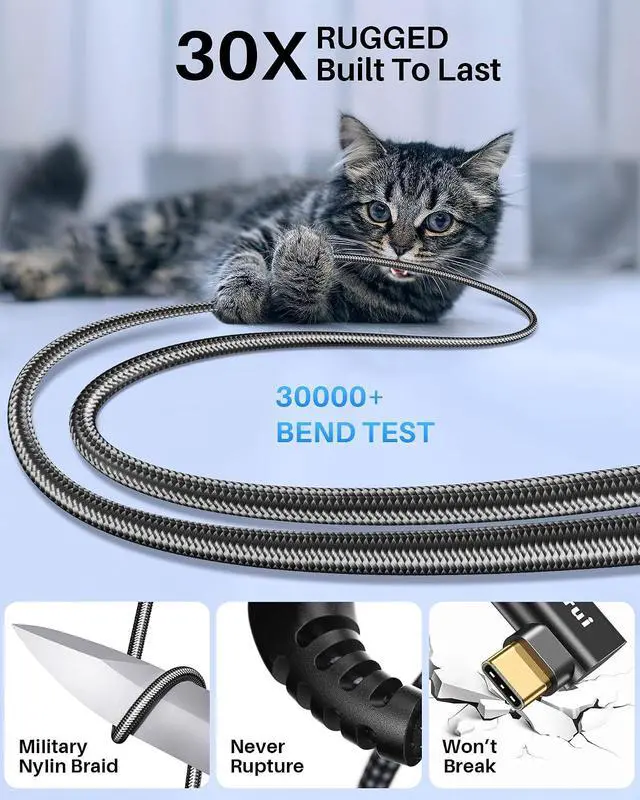 Alt view image 6 of 7 - Right Angle USB C Monitor Video Display Cable 6FT 2Pack, 8K/4K@60Hz 40Gbps 240W Braided Gold-Plated, Thunderbolt 4/3 Cable Compatible, for MacBook, iPhone 17, Laptop, Portable Monitor, Docking Station