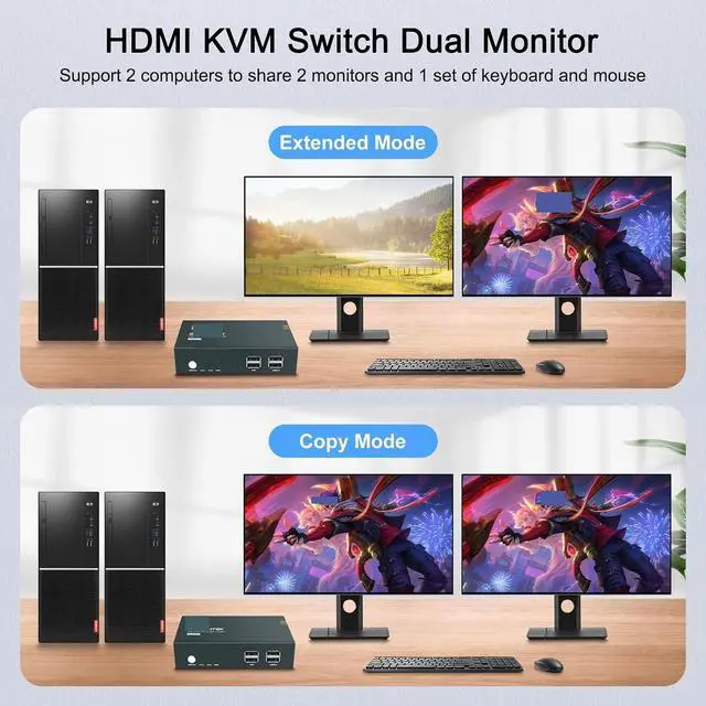 Alt view image 4 of 6 - KVM Switch HDMI 4 in 2 Out Support Resolution 4K@30Hz Four USB2.0 Keyboard and Mouse Printer Switch for PC Laptop(4K-8in-1out-KVM-HDM)