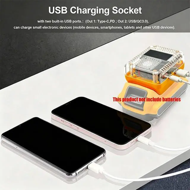 Alt view image 2 of 7 - Portable Tool Battery Power Adapter with Display Screen, Compact Type C USB-a Converter for DCB112 Series for Small Devices Usb Output Adapter Portable Power Converter Display Battery Dock Camping Abs