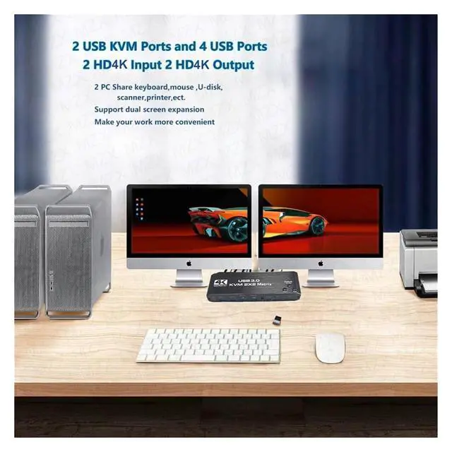Alt view image 7 of 7 - 2-In-2-Out MST KVM Matrix Switch 4K 60Hz HDMI2.0-Compatible USB 3.0 Hub Docking Station Dock PC Share Keyboard Printer HDD(2x2 KVM Matrix)