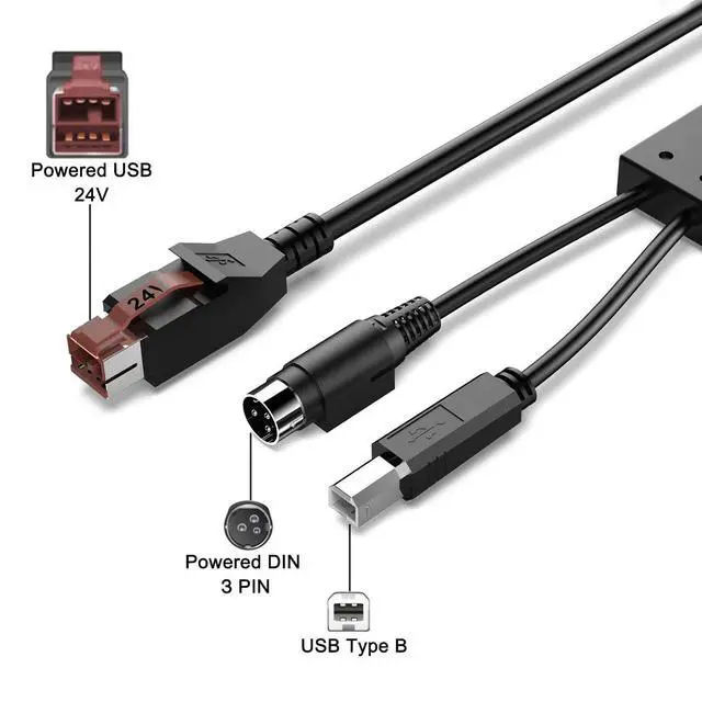 Alt view image 7 of 7 - USB to USB2.0 B Male Printer Cable, 2 in 1 USB 2.0 A to B Male with 3 Pin DIN Power Cord, Plug and Play 24V Power Adapter Cable for Printer