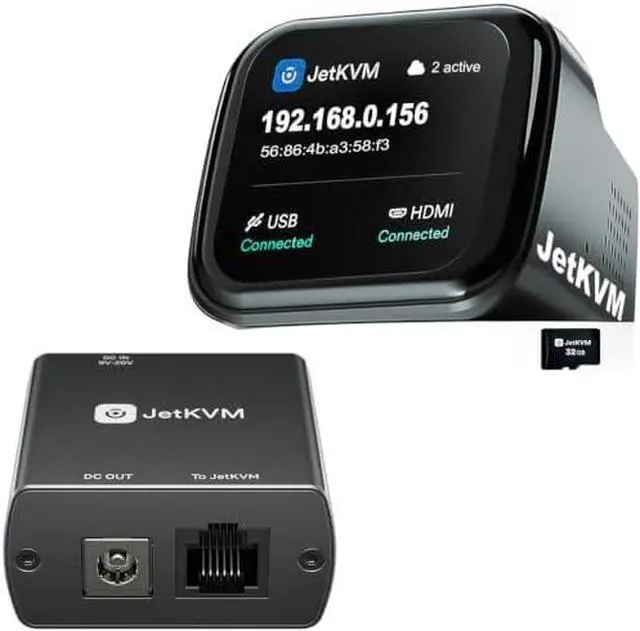 Main image of JetKVM and DC Power Control Extension Bundle Remote Power On/Off/Reboot DC Device PC/Server/NAS/SBC via Jet IP KVM, Low Latency BIOS Access Open Source for Windows/Mac/Linux/Raspberry Pi