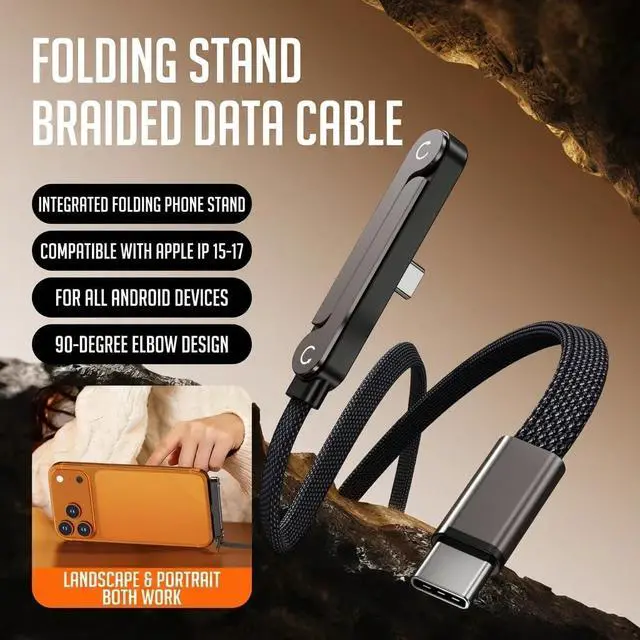 Alt view image 6 of 7 - 240W USB Type-C to USB C Cable with Invisible Phone Stand, 4.9FT PD 3.1 Fast Charging Cord for Smartphones and Laptops, 360 Rotating Braided Nylon Data Cable, Gray (3)