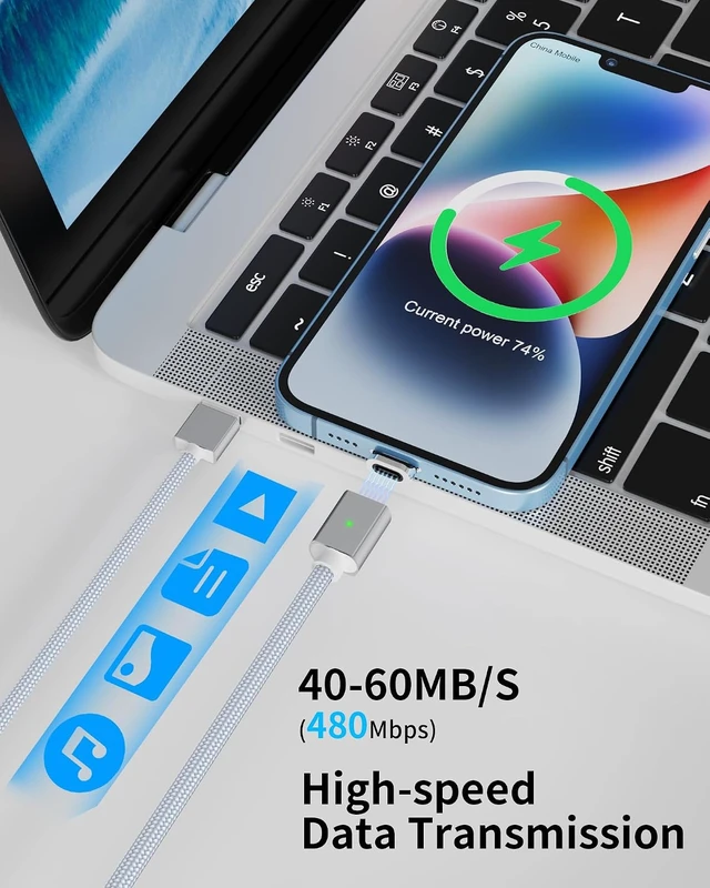 Alt view image 4 of 7 - 3-in-1 Magnetic Charging Cable, 3A Fast Charging (4-Pack, 3.3/3.3/6.6/6.6 ft) Magnetic Phone Charger with USB-C/Micro USB Connector Tips, 5 Pack