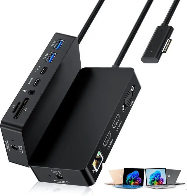 Main image of Surface Dock Triple Displays Dual HDMI+VGA with Power Adapter,12 in 1 Surface Docking Station for Surface Pro 12/11/10/9/8/X/7/6/5/4/3,Surface Laptop 7/6/5/4/3/2/1,Surface Book Go Accessories