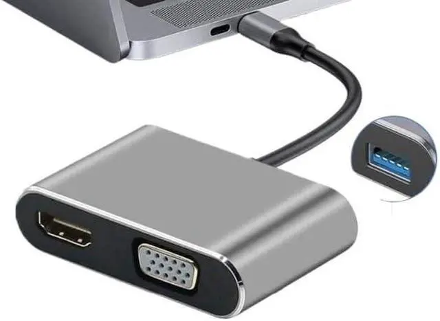 Alt view image 4 of 5 - USB C to HDMI-Compatible VGA t2y>pe-c Digital AV Multiport Adapter 3 Converter to 4K 1080P Fast(2-in-1)