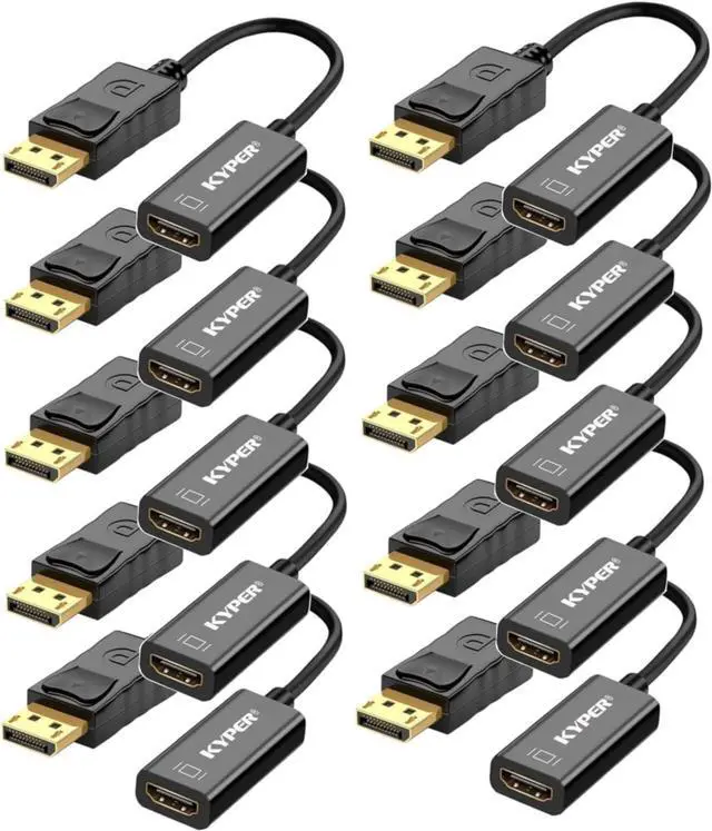 Main image of Kyper USKyper-594K (10 Pack) 4K DisplayPort to HDMI Cable, 24K Gold Plated, Uni-Directional Passive Adapter, Compatible with HP, NVIDIA, Dell, PC, Laptop, Monitor, HDTV, Projector