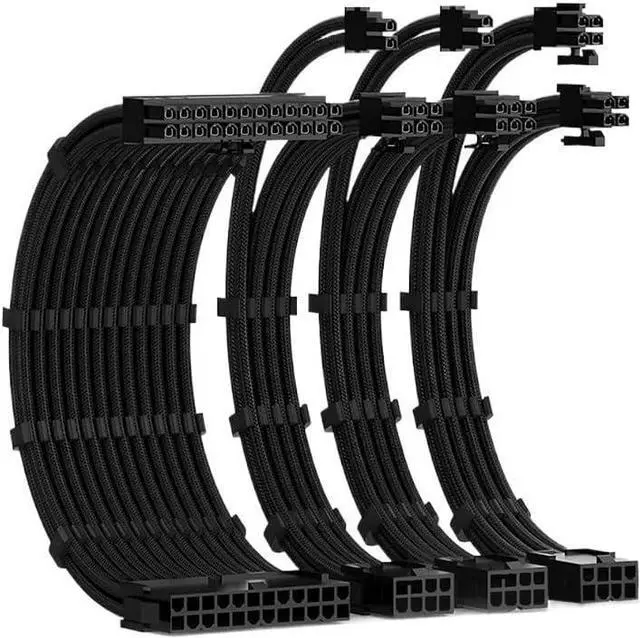 Main image of KUNSR 4 Piece Kit 300mm ATX 24Pin PCI-E CPU PC Case DIY PSU Extension Cable(White)