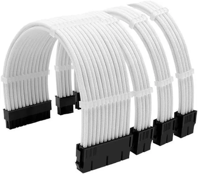 Alt view image 2 of 6 - KUNSR 4 Piece Kit 300mm ATX 24Pin PCI-E CPU PC Case DIY PSU Extension Cable(White)