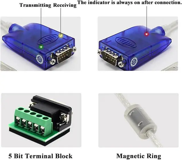 Alt view image 2 of 4 - 4.9Ft USB to RS232 RS485 RS422 Converter USB-A RS-232 RS-485 RS-422 Cable Serial DB9 Connector Full Half Duplex UT-8890