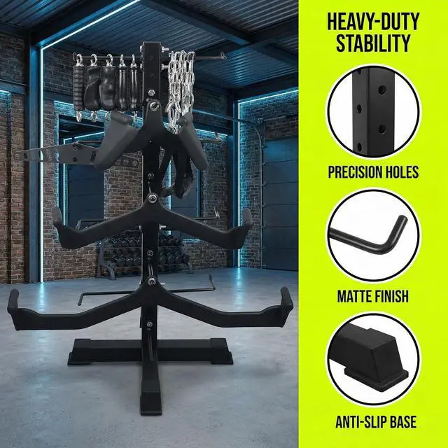 Alt view image 3 of 7 - Cable Attachments Rack for Gym Accessories, Lat Pull Down Bar Organizer with Hooks, Home Gym Storage Rack for LAT Pulldown Attachments