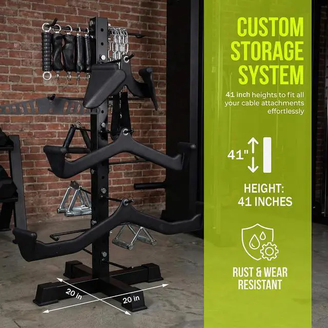 Alt view image 4 of 7 - Cable Attachments Rack for Gym Accessories, Lat Pull Down Bar Organizer with Hooks, Home Gym Storage Rack for LAT Pulldown Attachments