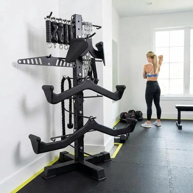 Alt view image 5 of 7 - Cable Attachments Rack for Gym Accessories, Lat Pull Down Bar Organizer with Hooks, Home Gym Storage Rack for LAT Pulldown Attachments