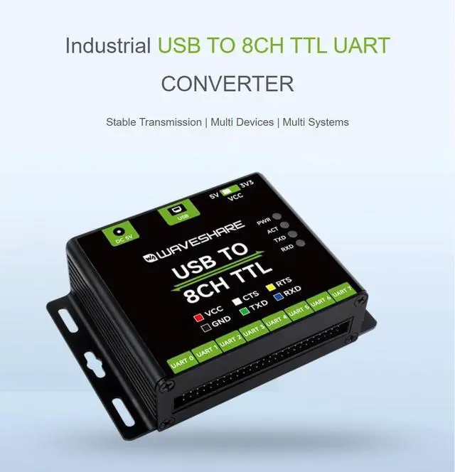 Alt view image 3 of 7 - Industrial USB to 8CH TTL Converter, USB to UART, Multi Protection Circuits, Multi Systems Support, USB to TTL Adapter (USB to 8CH TTL)