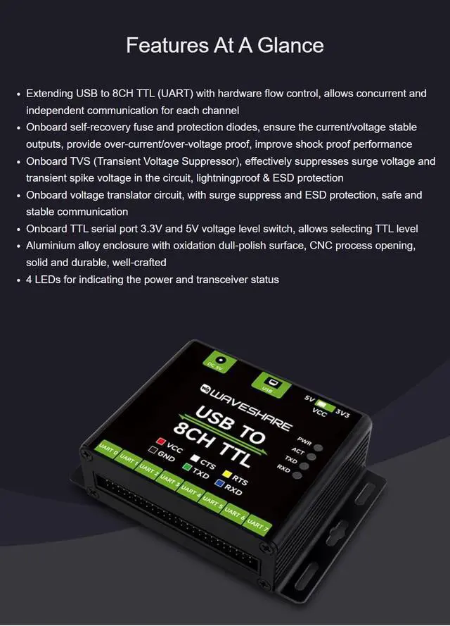 Alt view image 4 of 7 - Industrial USB to 8CH TTL Converter, USB to UART, Multi Protection Circuits, Multi Systems Support, USB to TTL Adapter (USB to 8CH TTL)