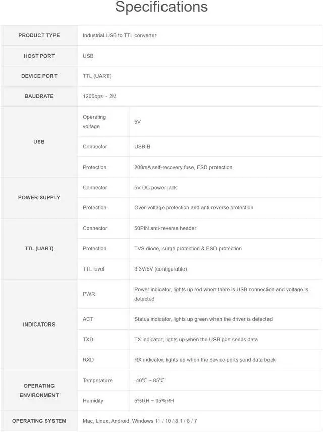 Alt view image 5 of 7 - Industrial USB to 8CH TTL Converter, USB to UART, Multi Protection Circuits, Multi Systems Support, USB to TTL Adapter (USB to 8CH TTL)