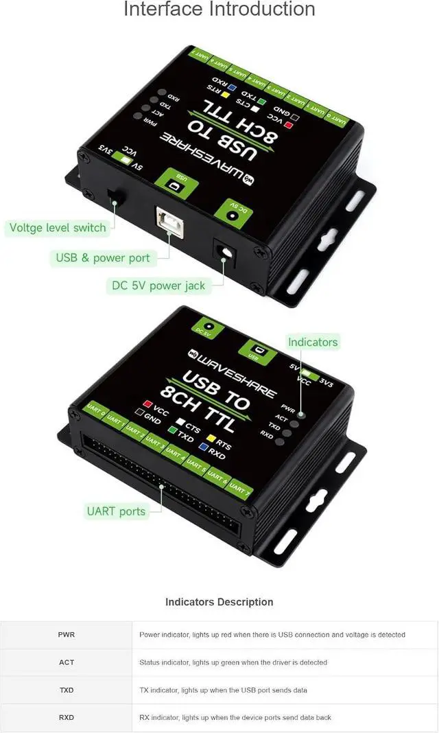 Alt view image 7 of 7 - Industrial USB to 8CH TTL Converter, USB to UART, Multi Protection Circuits, Multi Systems Support, USB to TTL Adapter (USB to 8CH TTL)