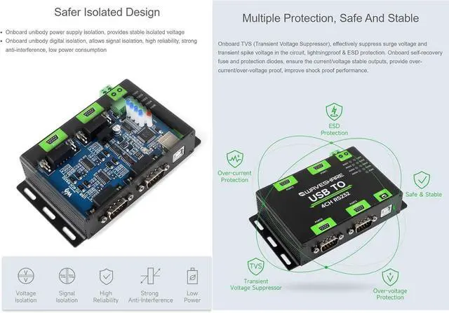 Alt view image 4 of 6 - TUOPUONE Industrial Isolated USB to 4-Ch RS232 Converter, USB to Serial Adapter, Original FT4232HL Chip, Mac/Linux/Android/Windows Multi-OS Compatible, RS232 Female Port (USB to 4CH RS232 (F))