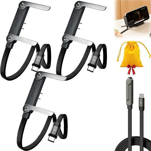 Main image of 2-in-1 Invisible Holder Charger Cable Fast Charging Cord with Built-in Phone Stand, 240W Super Fast Charging Cord with Built-in Folding Phone Stand, 5ft Type-C Cable for iPhone Gaming Office (3Pcs)
