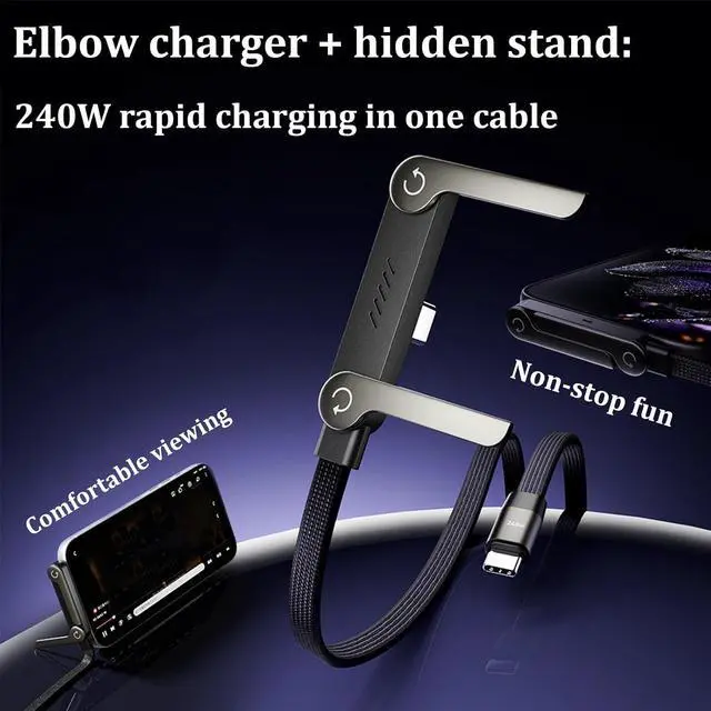 Alt view image 5 of 7 - 2-in-1 Invisible Holder Charger Cable Fast Charging Cord with Built-in Phone Stand, 240W Super Fast Charging Cord with Built-in Folding Phone Stand, 5ft Type-C Cable for iPhone Gaming Office (3Pcs)