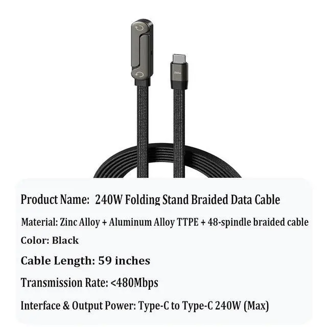 Alt view image 7 of 7 - 2-in-1 Invisible Holder Charger Cable Fast Charging Cord with Built-in Phone Stand, 240W Super Fast Charging Cord with Built-in Folding Phone Stand, 5ft Type-C Cable for iPhone Gaming Office (3Pcs)