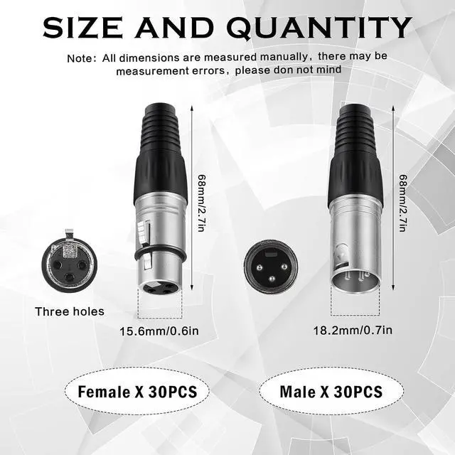 Alt view image 2 of 6 - Zhengmy 60 Pcs 3 Pin XLR Solder Type Connector Cable Connector Microphone Audio Socket Accessories Made of Zinc Alloy for Microphone