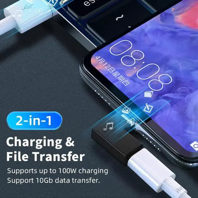Alt view image 4 of 7 - CNCTWO USB Type C (Female/Male) USB 3.2 Transfer Rate 10 GBps, 30 V Capacity, 5A Power, 90° Right Angle Adapter, C2UCL