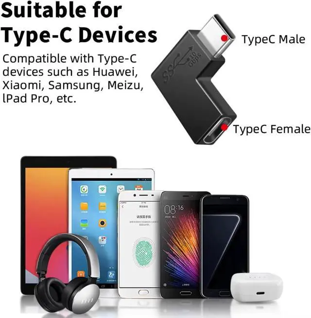 Alt view image 6 of 7 - CNCTWO USB Type C (Female/Male) USB 3.2 Transfer Rate 10 GBps, 30 V Capacity, 5A Power, 90° Right Angle Adapter, C2UCL