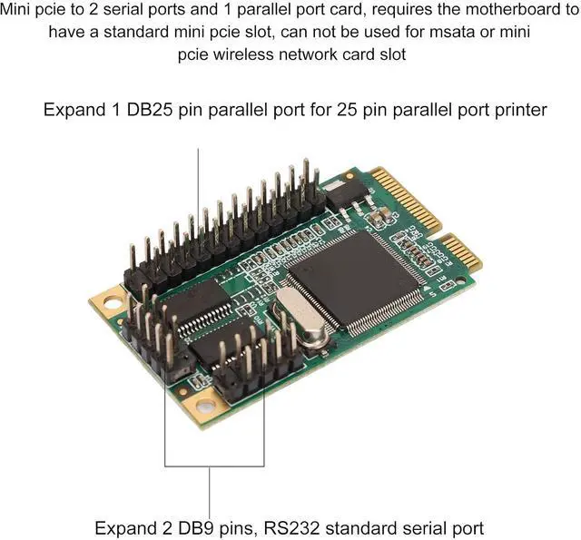 Alt view image 5 of 7 - Mini Pcie Serial Parallel Expansion Card,DP9 Pin RS 232 Serial Baffle Cable, Support for Windows and for Linux for Standard Contour Desktop, Server, for Sales Terminal, PLC, Factory Control