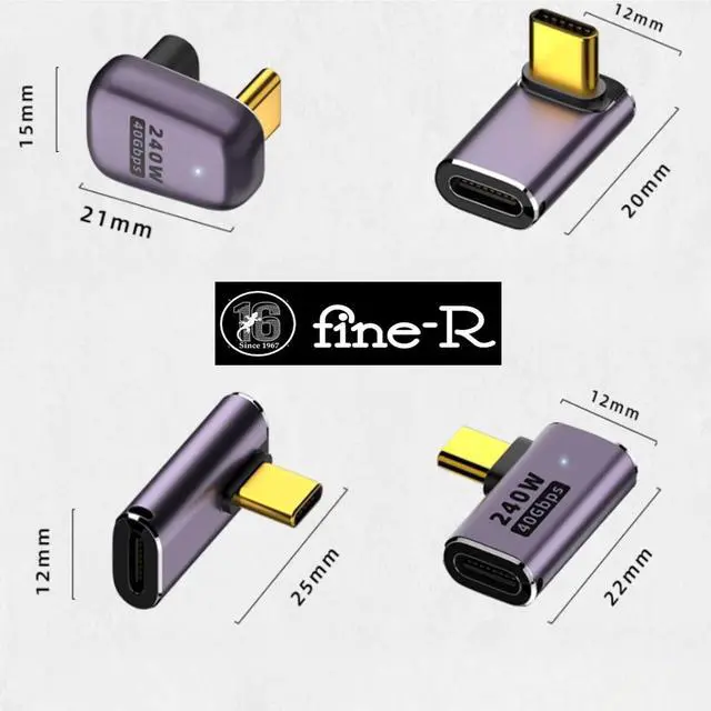 Alt view image 7 of 7 - 240W High Speed Charging Compatible, USB4 Type USB C Converter Adapter, USB Adapter, Middle Vent Type, Set of 2, L-Shaped, PD Charging, High Speed Data Transfer, 40Gbps, 8K Video Output, Male