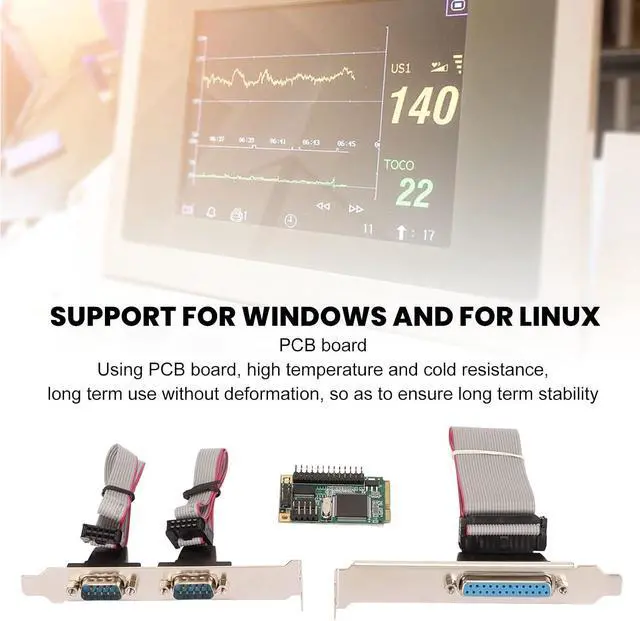 Alt view image 2 of 7 - Mini Pcie Serial Parallel Expansion Card,DP9 Pin RS 232 Serial Baffle Cable, Support for Windows and for Linux for Standard Contour Desktop, Server, for Sales Terminal, PLC, Factory Control