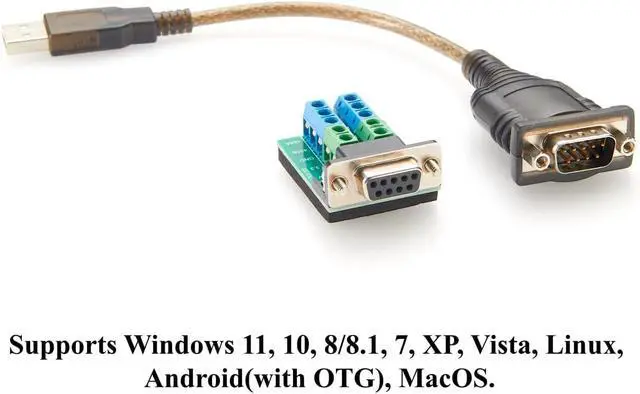 Alt view image 5 of 7 - Industrial 3 In 1 USB 2.0 to DB9 RS232 RS485 TTL 3.3V 5V Serial Converter Cable with FTDI FT231XS Chip D-Sub 9Pin to Terminal Block Adapter COM Port for Windows, Linux, Android, MacOS(1M/3.28FT)