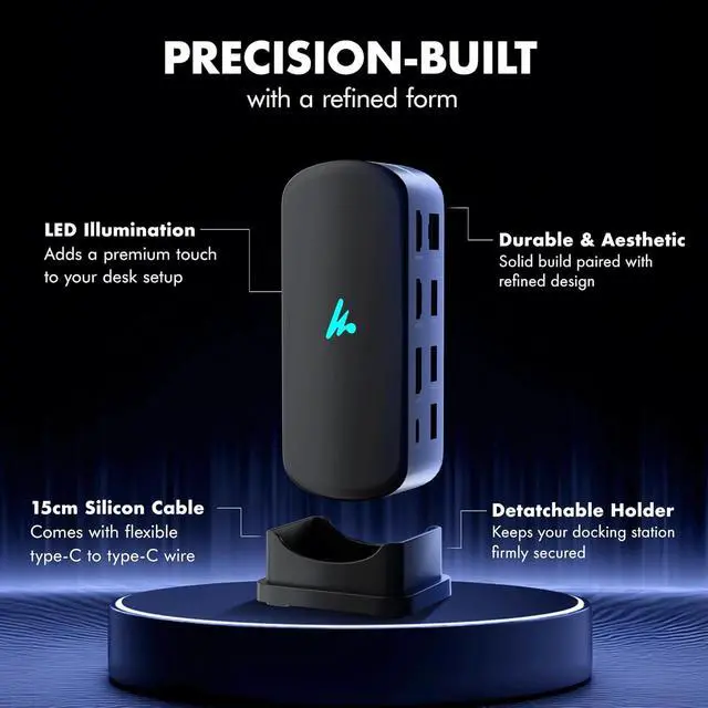 Alt view image 5 of 7 - Type C 14 in 1 Wozoyo Docking Station, PD 100W, 2X4K@60Hz HDMI, 4K DisplayPort, 2XType-C 10Gbps, USB 10Gbps, Gigabit Ethernet, AUX Port, Compatible Thunderbolt 4, macOS, Windows, Android & iOS