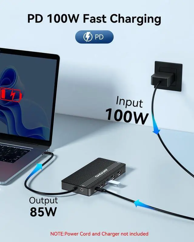 Alt view image 6 of 7 - ANYOYO USB C Docking Station, 14 in 1 USB Hub for 3 Monitors, Dual 4K@60Hz HDMI & USB-C Video, 4xUSB-C(10Gbps),3X USB-A, Ethernet, SD/TF& 3.5mm Audio Multiport Adapter for Lenovo/Dell/HP (Black)