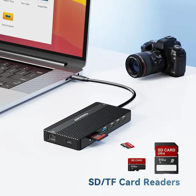 Alt view image 7 of 7 - ANYOYO USB C Docking Station, 14 in 1 USB Hub for 3 Monitors, Dual 4K@60Hz HDMI & USB-C Video, 4xUSB-C(10Gbps),3X USB-A, Ethernet, SD/TF& 3.5mm Audio Multiport Adapter for Lenovo/Dell/HP (Black)