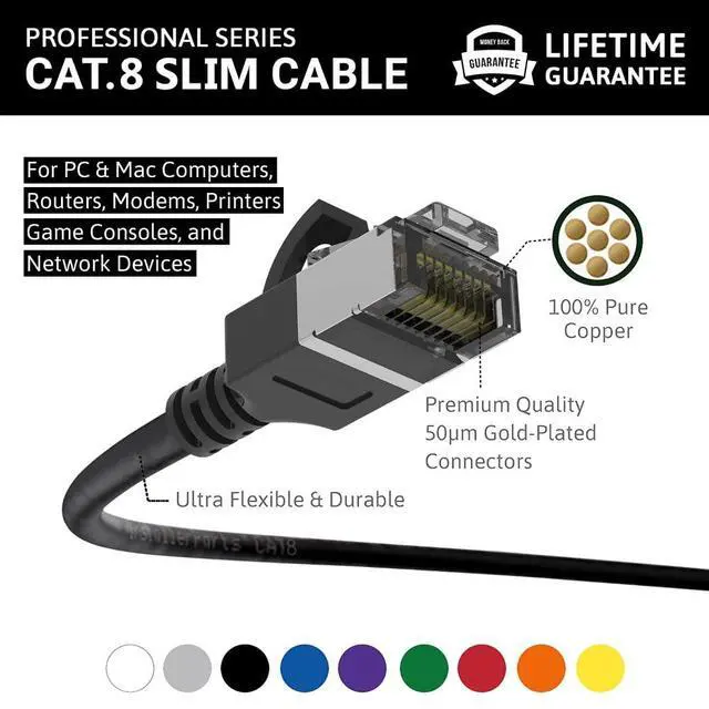 Alt view image 2 of 5 - InstallerParts (10 Pack Ethernet Cable CAT8 Cable 2 FT - Black - FTP Professional Series - Super Slim 40Gigabits/Sec Network/High Speed Internet Cable for Router, Server, Gaming/2000 MHz, 30AWG