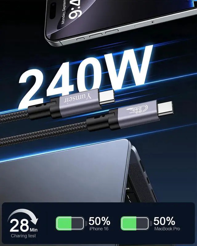 Alt view image 5 of 7 - USB 4 for Thunderbolt 5 Cable 6.6FT, 80Gbps Bandwidth USB C Cable, 240W Charging, 16K/Dual 8K, Compatible with Thunderbolt 4/3, USB C Monitors, Hubs, Docks, MacBook, iPhone 17/16