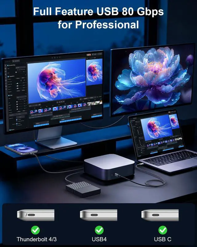 Alt view image 6 of 7 - USB 4 for Thunderbolt 5 Cable 6.6FT, 80Gbps Bandwidth USB C Cable, 240W Charging, 16K/Dual 8K, Compatible with Thunderbolt 4/3, USB C Monitors, Hubs, Docks, MacBook, iPhone 17/16