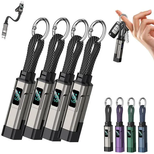 Main image of 4-in-1 Digital Display Keychain Charging Cable, 4 in 1 Smart Display Keychain Cable, Portable USB Fast Charging Data Cord for Phone, Tablet, Laptop & Travel (Black 4)