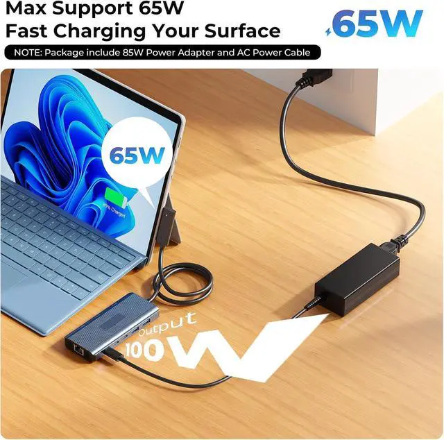 Alt view image 6 of 7 - 11-in-1 Surface Pro Docking Station, New Surface Dock 4K@60HZ HDMI, Surface Docking Station for Surface Pro 11/10/9/8/X/7/6/5/4/3, Surface Laptop 6/5/4/3/2/1, Surface Laptop Go 3/2/1, Surface Book