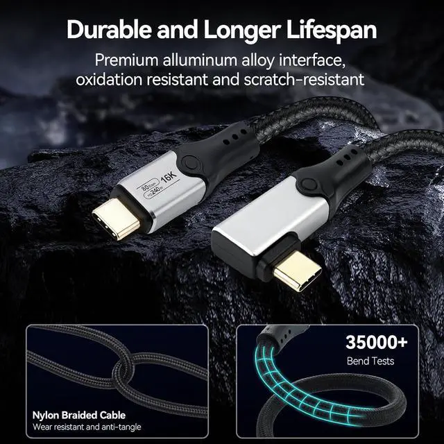 Alt view image 7 of 7 - aceyoon 240W Short 90 Degree 1FT Data Cable USB 5.0 80Gbps Data Transfer Single Right Angle Flat Cord 16K@60Hz Support Thunderbolt 5 USB C Fast Charging Cables for Smartphone/Laptop/SSD