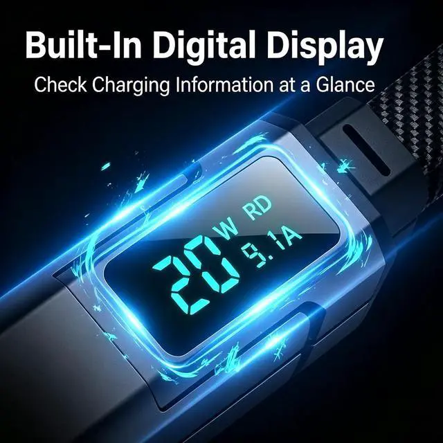 Alt view image 3 of 7 - 4-in-1 Digital Display Keychain Charging Cable, 4 in 1 Smart Display Keychain Cable, Portable USB Fast Charging Data Cord for Phone, Tablet, Laptop & Travel (Black 4)