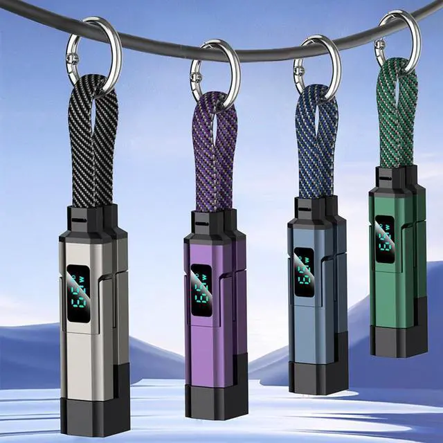 Alt view image 7 of 7 - 4-in-1 Digital Display Keychain Charging Cable, 4 in 1 Smart Display Keychain Cable, Portable USB Fast Charging Data Cord for Phone, Tablet, Laptop & Travel (Black 4)