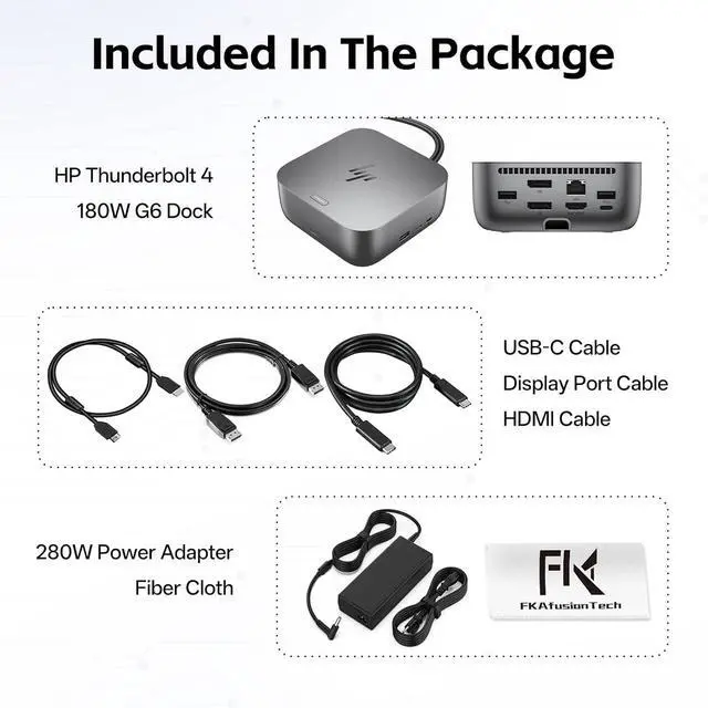 Alt view image 2 of 7 - HP Docking Station for Laptop Dual Monitor and Charging Bundle - HP Thunderbolt 4 Ultra 180W G6 Dock with 180W AC Adapter, HDMI & DP Cable & USB-C Cable