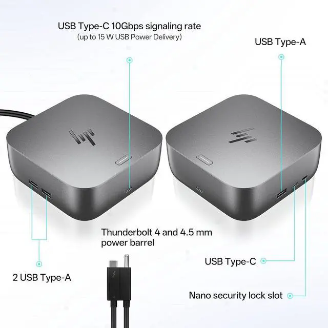 Alt view image 4 of 7 - HP Docking Station for Laptop Dual Monitor and Charging Bundle - HP Thunderbolt 4 Ultra 180W G6 Dock with 180W AC Adapter, HDMI & DP Cable & USB-C Cable
