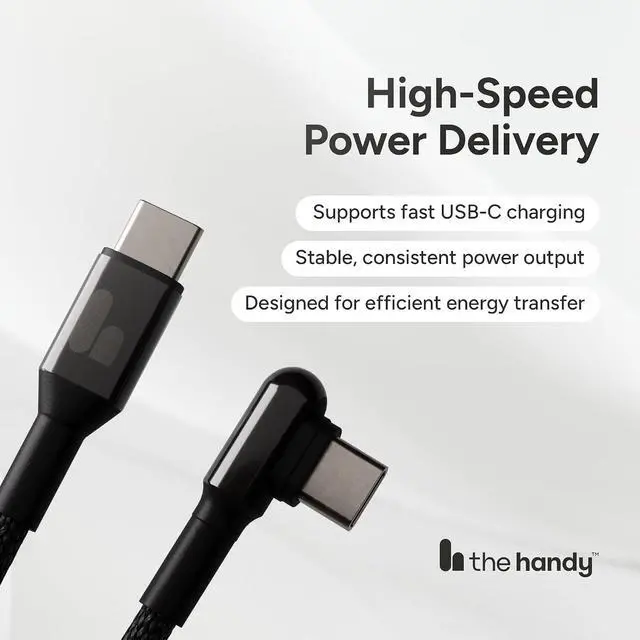 Alt view image 3 of 7 - The Handy USB-C Cable - Pro Magnetic Self-Coiling Right-Angle USB-C Charging Cable with High-Speed Power Delivery, Tangle-Free Fast Charging Cable Compatible with The Handy Devices, 1.5m
